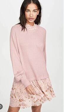 Free People Opposite Attraction Waffle Thermal Ruffle Mini Dress Pink Sz M Boho